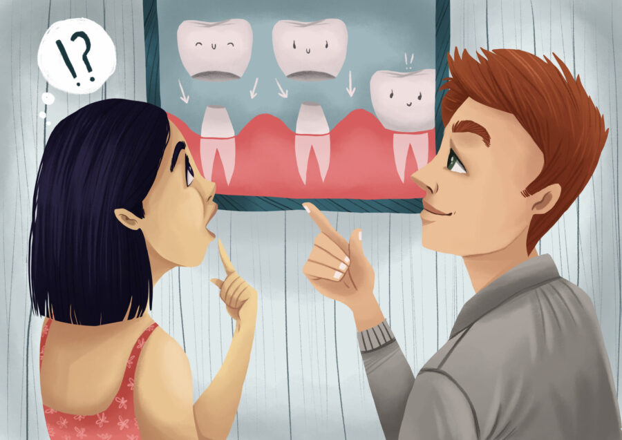 woman discussing dental crowns with dental professional, dental crowns and veneers