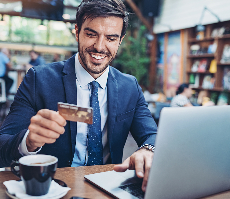man paying online bill